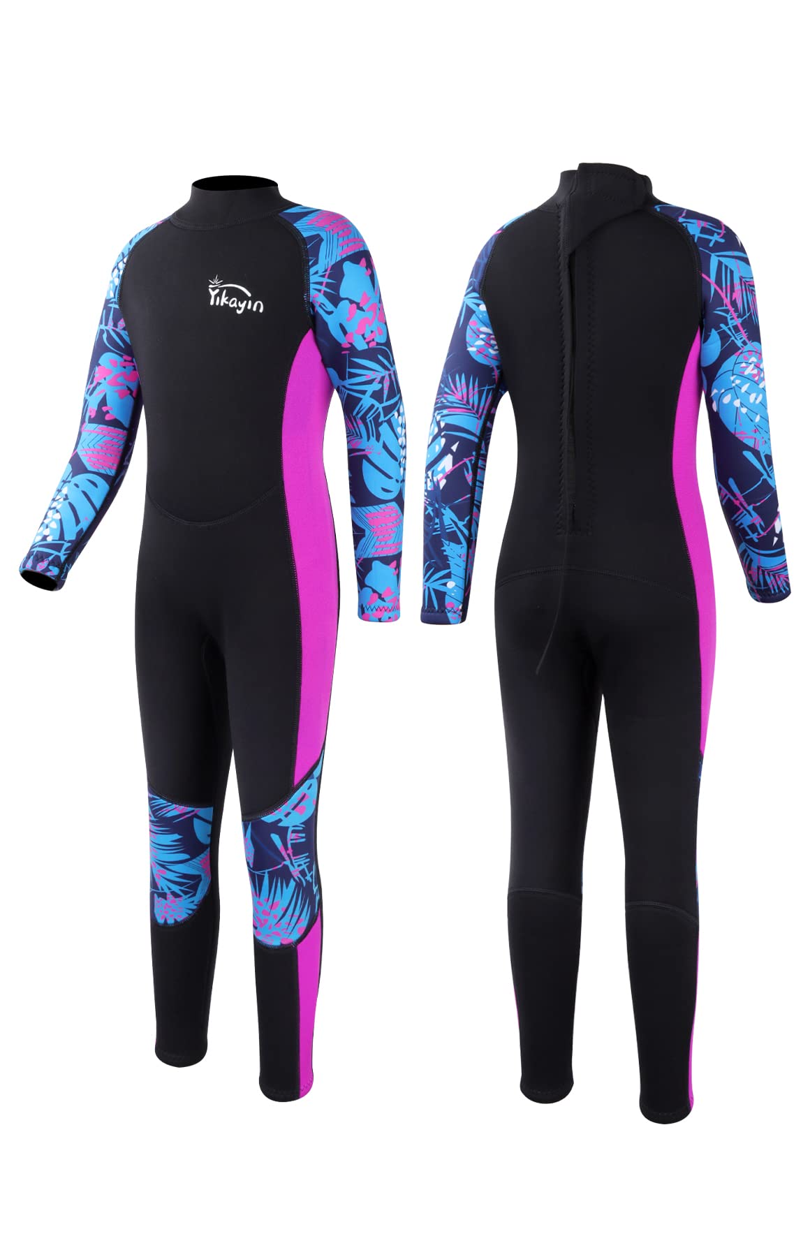 Yikayin Kids Wetsuit Full Length, 2.5MM Teens Diving Swimming Suit Back Zipper, Boys Girls Neoprene Wetsuit for Swimming Diving Snorkeling Surfing SUP - Purple Teens XS