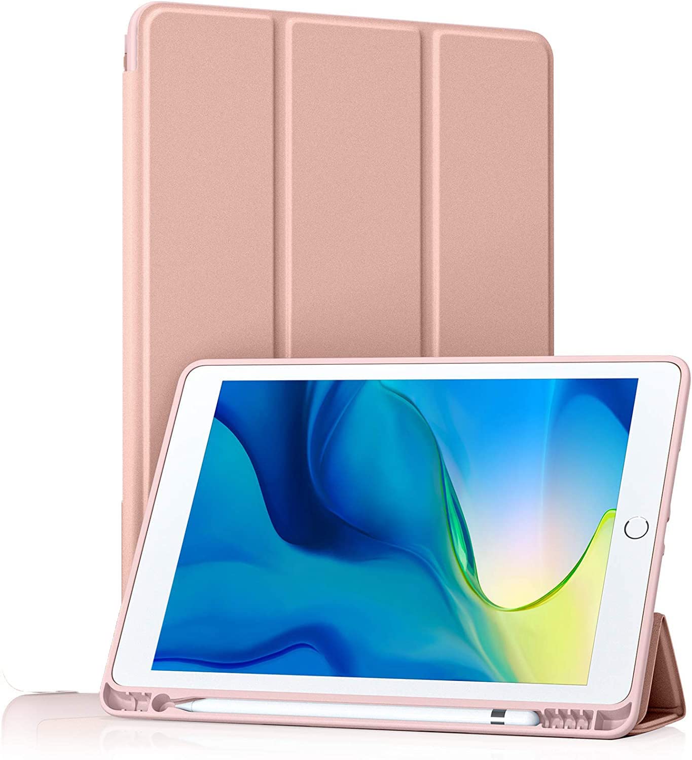 BXGH Case for 9th/8th/7th Generation 10.2" iPad Case with Pencil Holder, Case for 2021/2020/2019 with Soft Silicone Backing, Auto Wake/Sleep Cover - Pink