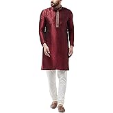 Sojanya (Since 1958 Men'S Silk Blend Maroon Kurta And Off White Churidar Pyjama Set, Size 44