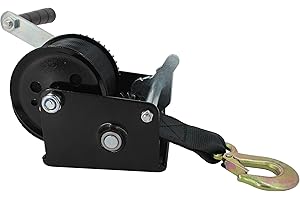 LCyindu 800lbs Capacity Boat Trailer Winch Heavy Duty Hand Winch with 16.4ft Polyester Strap,Ratio 3.2:1 Gear Crank Strap Gear Winch Two-Way Ratchet with Hook for Boat Trailers ATV RV Truck