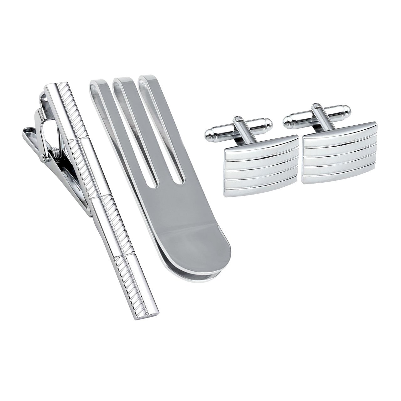 PiercingJ - Paire Boutons De Manchette + Epingle Pinces a Cravate Slim Skinny + Pince à Billets Carte de Crédit Money Clip Holder Portefeuille Business Acier Inoxydable Delicat Cadeau Homme