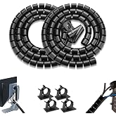 Fanoshon PC Cable Management Sleeve Tube Desk Cord Organizer 2 PCS Black, 7/8 inch -5 ft Cover Wrap Easy to Install Messy Wire Solution for TV Office Computer, Pet Chew and Bite Proof Cable Protector