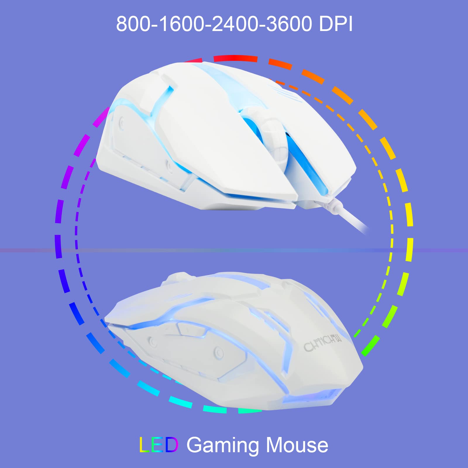 CHONCHOW 87 Keys TKL Wired Gaming Keyboard, Rainbow Led Backlight, White Keyboard and Mouse 3200DPI Combo Compatible with PC Laptop Ps4 Ps5 Xbox Gamer