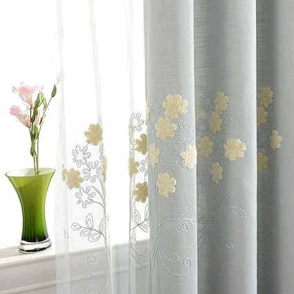 Amazon Com Double Layer Embroidered Blackout Simple Modern
