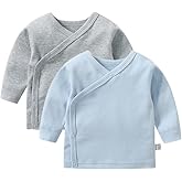 RUKOSU Baby Long Sleeve Side-snap Cotton Shirt Unisex Newborn Girls Boys Kimono Tee Shirts Top