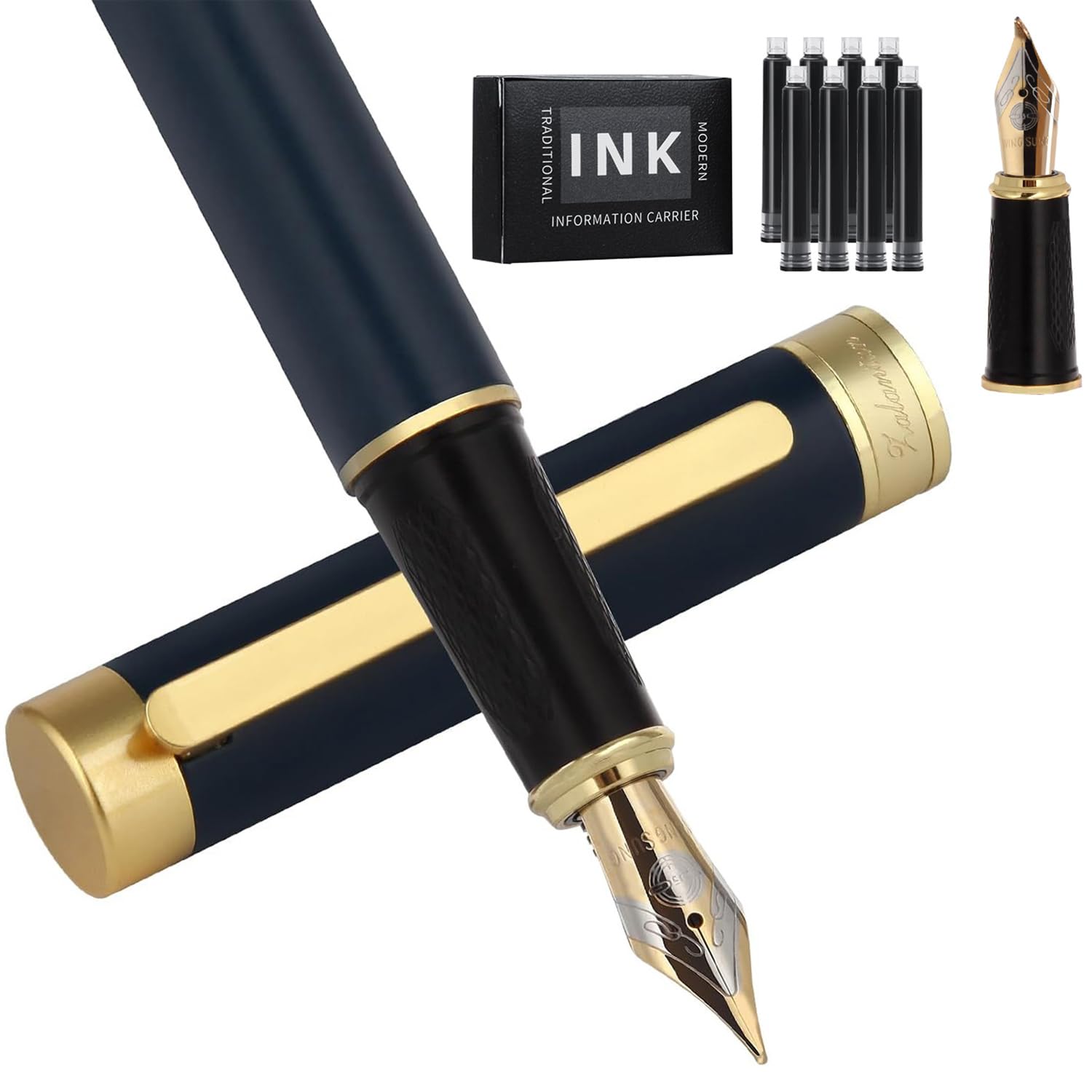 Zalantan Fountain pen,Luxury Nice pen gift pure copper heavy feel Pen Smooth Writing Pens for Men Fancy Pens with Gift CaseIncludes a Calligraphy Nib 8 Cartridges a Ink Refill Converter