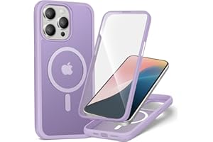 XcaseBar for iPhone 15 Pro Max Case,Full-Body Rugged Case with Built-in Anti-Scratch Tempered Glass Screen Protector,Compatible with MagSafe, Men Women Shockproof Protective Cover Amethyst Color