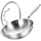 Inqibee 10 Inch Stainless Steel Wok Pan with Lid, Riveted Handle | Uncoated Tri-Ply Stainless Steel Stir Fry Pan, Everyday Cooking Wok for Induction, Flat Bottom, Dishwasher &amp; Oven Safe