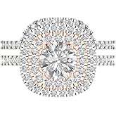 Wedding Ring Set for Women - 14K Solid Gold, White/Rose Gold Moissanite Engagament Ring and Stacking Zirconia Wedding Band Bridal Set, 1.7825 tcw