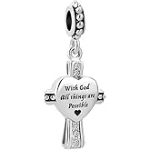 MiiFort Cross Love Heart Charm Compatible with Pandora Bracelets Necklaces Pendant With God all Things are Possible Jesus Bible Verses