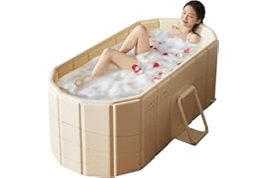 JSQBSECL Portable Foldable Bathtub, 47" Large Foldable Freestanding Bathtub for Adults, Hot Bath Tub, Ice Bath, Family Bathroom SPA Tub Indoor & Outdoor (Beige)