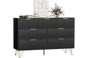 FURNIWAY Dresser for Bedroom, Black Bedroom Dresser with 7 Drawers, Modern Wide Dresser with Gold Pulls