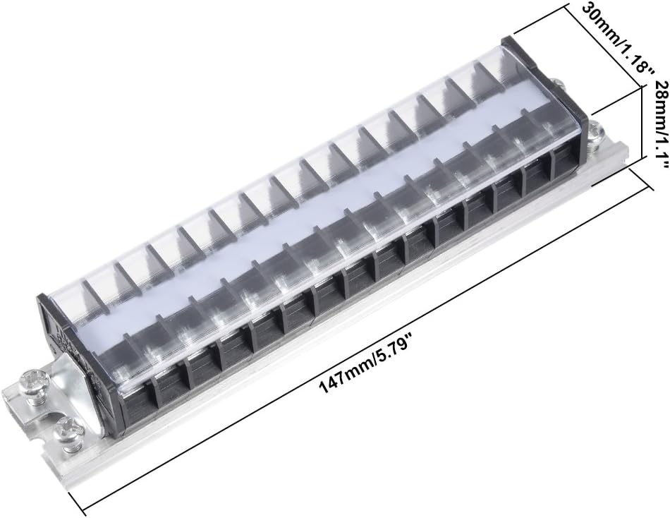 sourcing map Barrier Terminal Strip Block 660V 15A Dual Rows 15P DIN Rail Base Screw Connector, Black, 660V 15A 15P - Image 4