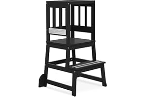 Dream On Me 2-in-1 Funtastic Tower and Step Stool, Toddler Step Tower for Learning & Play, Safety Rails, Anti-Skid Pads, Non-Slip Strips & Stabilizer Fins for Safe Counter Activities - Black
