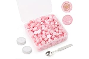 LONBEIIFY 300Pcs Pearl Pink Sealing Wax Beads Set for Wax Seal Stamp with Candles and Melting Spoon，Perfect for Christmas Cards, Envelopes, Wedding Invitations, Wine Packages, Letter Sealing (Pearl Pink)
