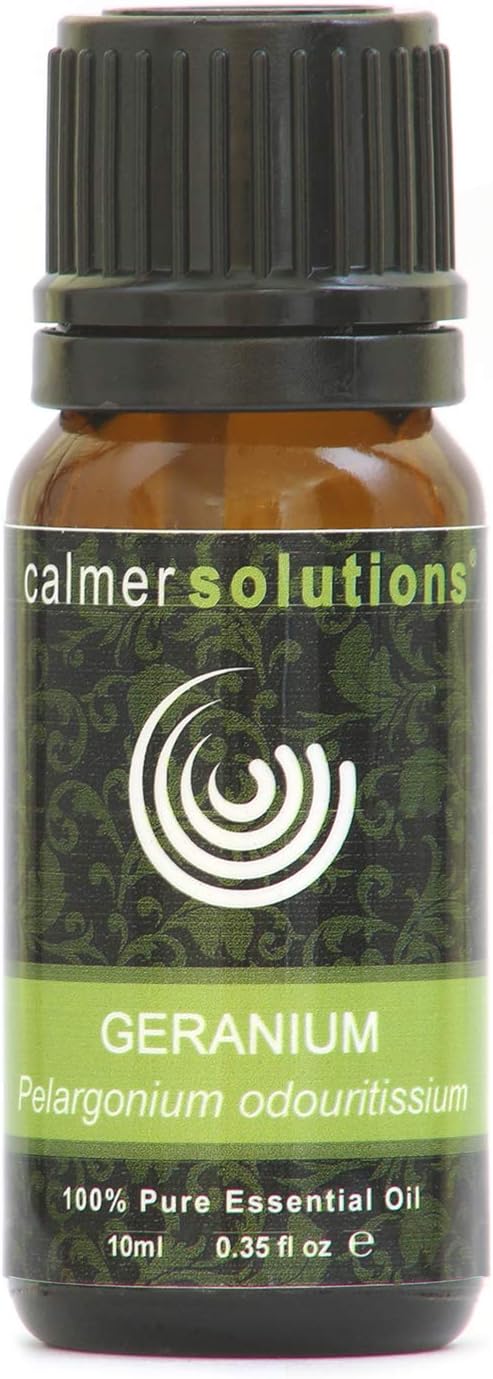 Calmer Solutions Geranium Essential Oil 10ml, 100% Pure & Natural, Floral Aromatherapy Oil for Balance Skincare & Wellbeing