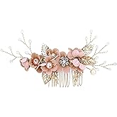 Brides Wedding Crystal Flower Hair Combs, Vintage Hair Clips French Rhinestone Barrettes, Pearl Flower Hair Pins Hair Accessories for Women Girls (Pink)