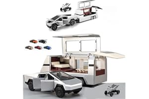 POWVAN Trucks Toy with RV Motorcycle for Boys Girls Women Men Adult Diecast Metal EV Truck Model Pickup Truck 1/32 Silver Cars Race with Sound and Light Effect Ideal Gift Age for 3 Year and Up