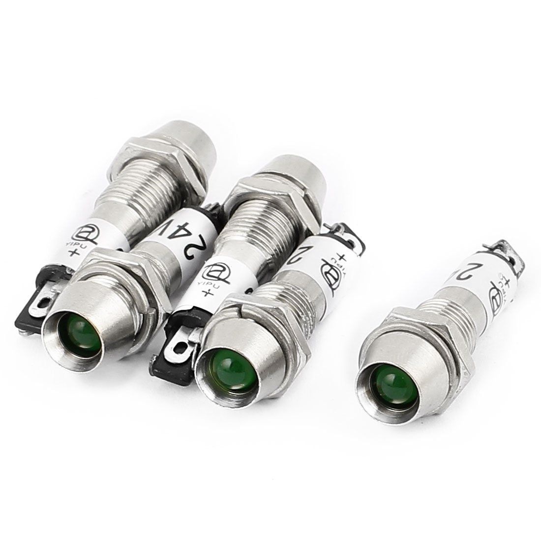 sourcingmap 5Pcs AC/DC 24V Green LED Metal Indicator Pilot Dash Light Signal Lamp