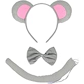 BAINFE Mouse Ears Set, Rat Costume Accessory Set - Mouse Ears Headband Tail and Bow Tie, Mouse Costume with Rat Ears for Halloween Cosplay Costume Party Decoration