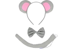 BAINFE Mouse Ears Set, Rat Costume Accessory Set - Mouse Ears Headband Tail and Bow Tie, Mouse Costume with Rat Ears for Halloween Cosplay Costume Party Decoration