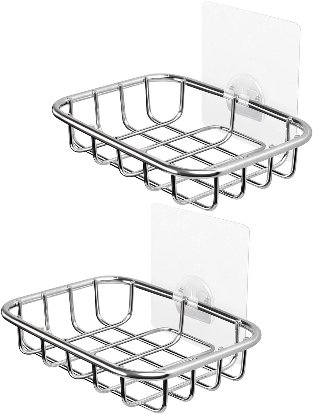 ECROCY 2 Pack Soap Holder,Wall Mounted Bar Soap Dish with Powerful Adhesive for Soap,Sponge in Bathroom and Kitchen - 304 Stainless Steel