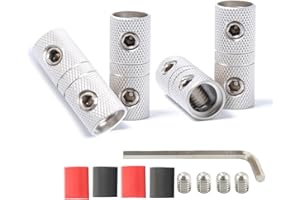 TIALECCI 4 Guage Wire Splice Connectors 4 AWG Battery Cable Splicing Amplifier Wire Butt Connector Nickel Plated Brass 4PCS with Heat Shrink Tube