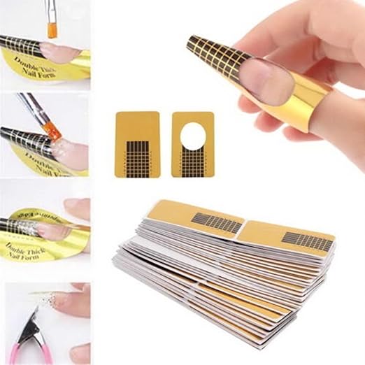 100pcs Nail Forms, Mumustar UV Gel Acrylic Nail Art Tips Extension Forms Guide Manicure Design