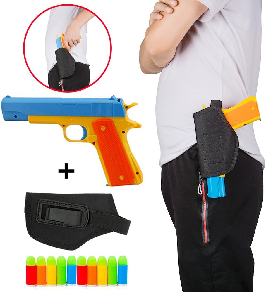 Pinovk Colt 1911 Toy Gun with 10 Colorful Soft Bullets,Pull Back Action Blue
