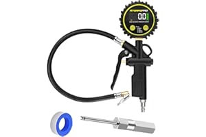 Digital Tire Pressure Gauge with Inflator, 0-200 PSI, 2.5" Color Screen, ±1% High Accuracy, Auto Shut-Off, Rubber Hose & 1/4"