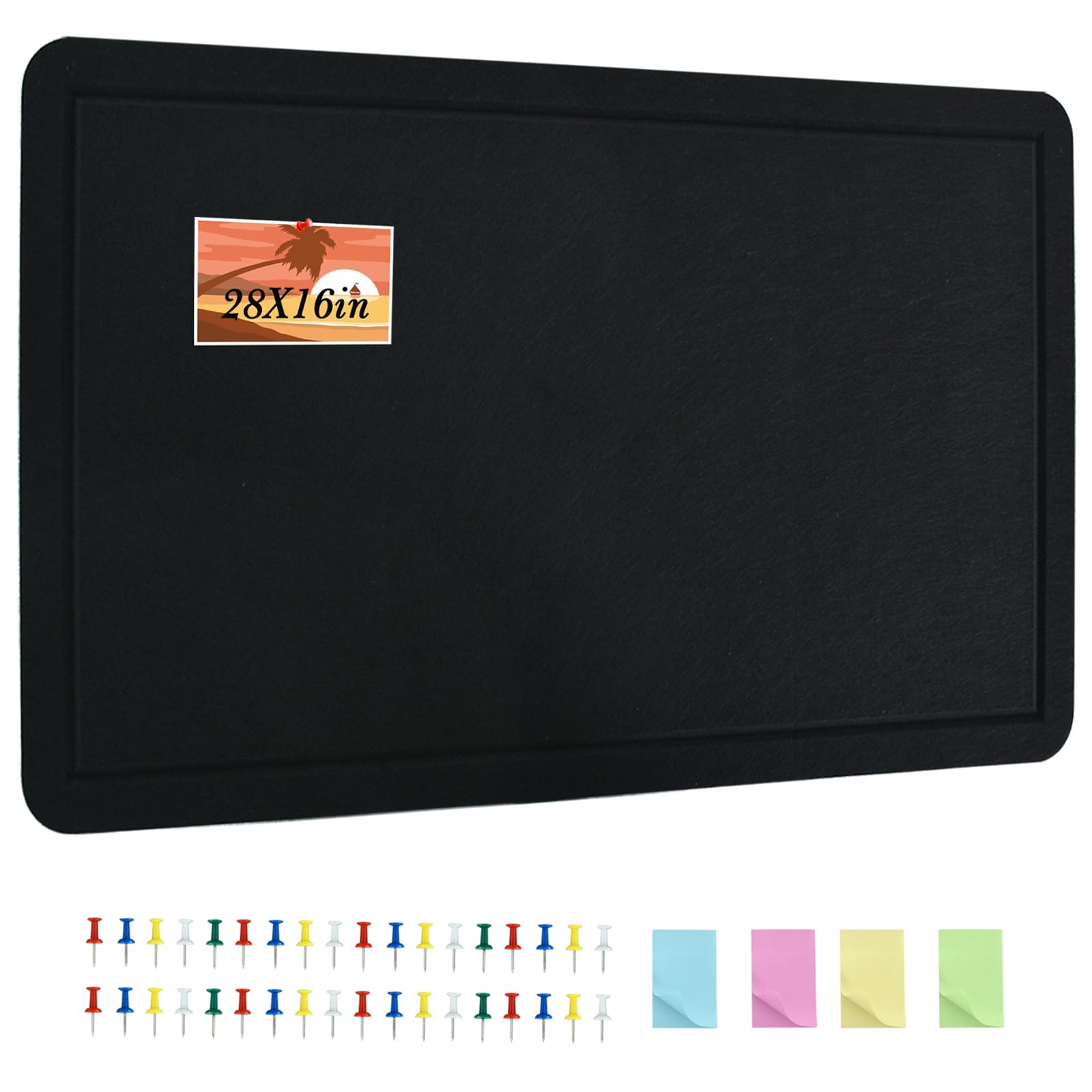 Photo 1 of Vuzvuv Black 28"x16" Large Cork Board with 50 Push Pins & Sticky Notes, Self-Adhesive Bulletin Board for Wall, Felt Pin Vision Board for Paste Notes,Schedules Offices Home