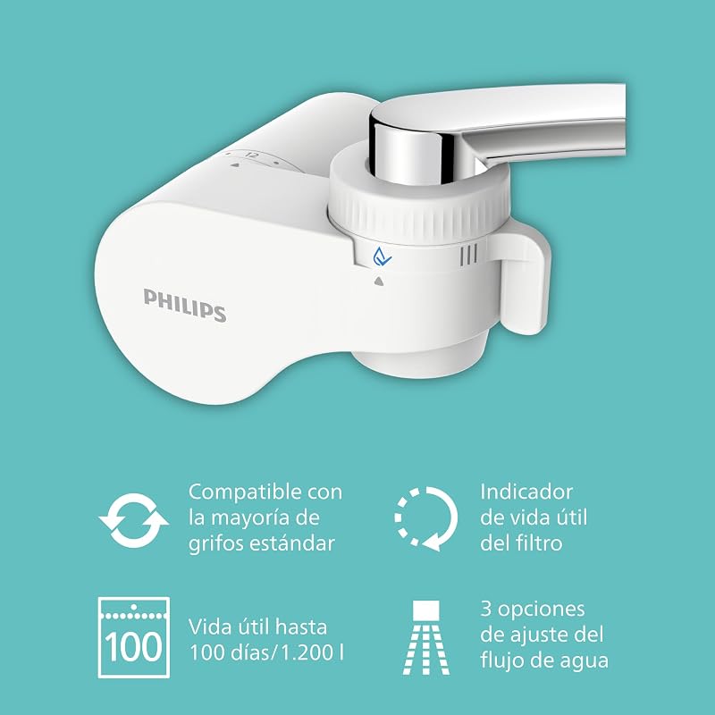Filtro de Grifo Philips AWP3754/10 ULTRAFILTRACIÓN, reduce cloro, plomo, microplásticos, bacterias, capacidad de filtración de 1200 L, El embalaje puede variar — foto 2 de 5