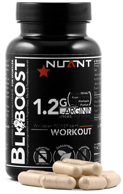 NUANT® – BLK BOOST | Energy Booster mit L-Arginin & Maca-Extrakt. Für deine Konzentration & Fokus beim Workout | 90 Kapseln |