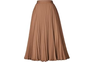 GRACE KARIN Women High Elastic Waist Pleated Chiffon Skirt Midi Swing A-line Skirts