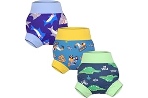 MooMoo Baby Swim Diapers 3 Pcs Waterproof Reusable Swimming Diapers for Baby Swim Lesson 2T-5T, Blue
