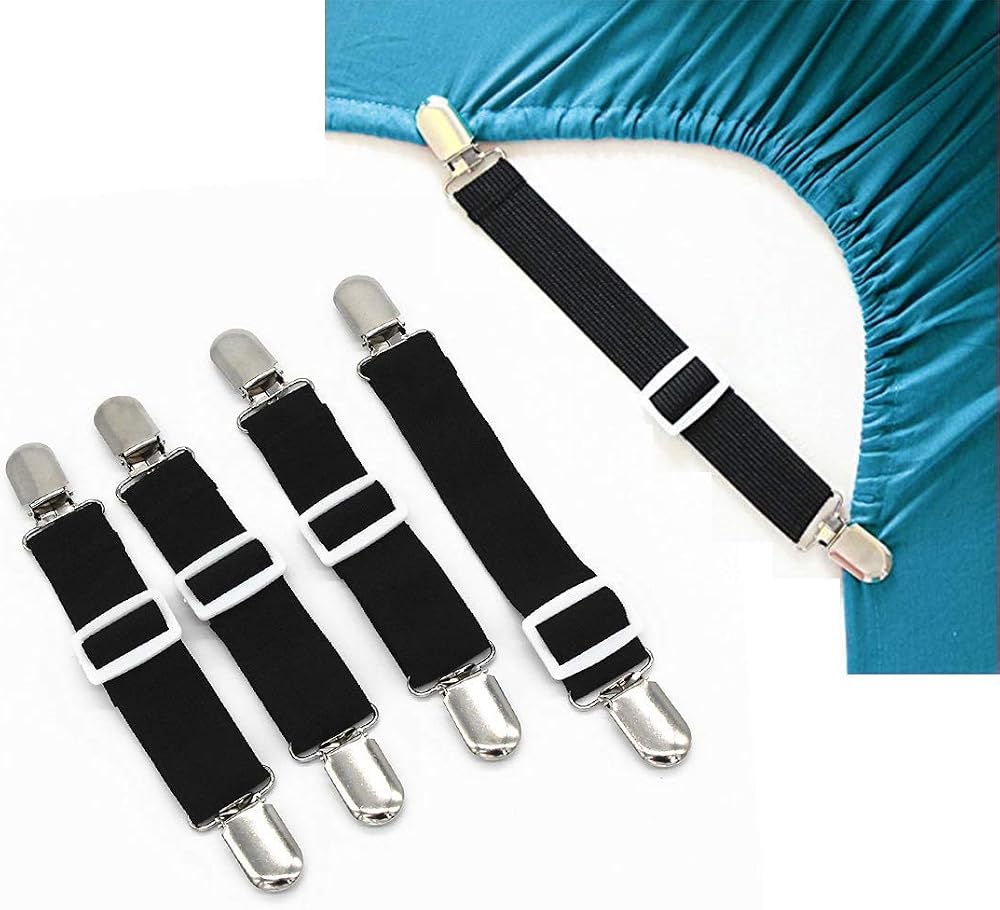 Lesfit Bed Sheet Clips - Fitted Sheet Straps, 4 Pack, Black