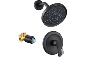 FROPO 2-Piece Shower Faucet Set with Valve (Valve Included), 6 - Inch Matte Black Shower Trim Kit with Single-Spray, High Pre