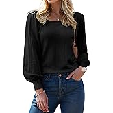XINWEZZ Womens Sweaters Fall 2026 Casual Puff Long Sleeve Square Neck Cozy Knitted Pullover Sweater Tops Trendy Outfits
