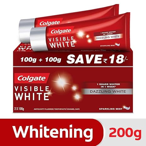 Colgate Visible White Dazzling White Toothpaste, Sparkling Mint - 200gm (Saver Pack)