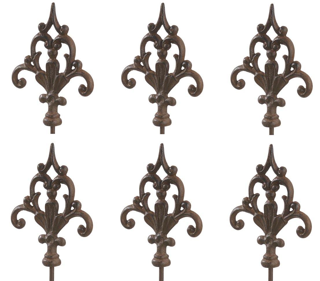 Dehner 6 Decorative Cast-Iron Garden Stakes in Patina Colours, approx. 140 x 16 x 3.2 cm.