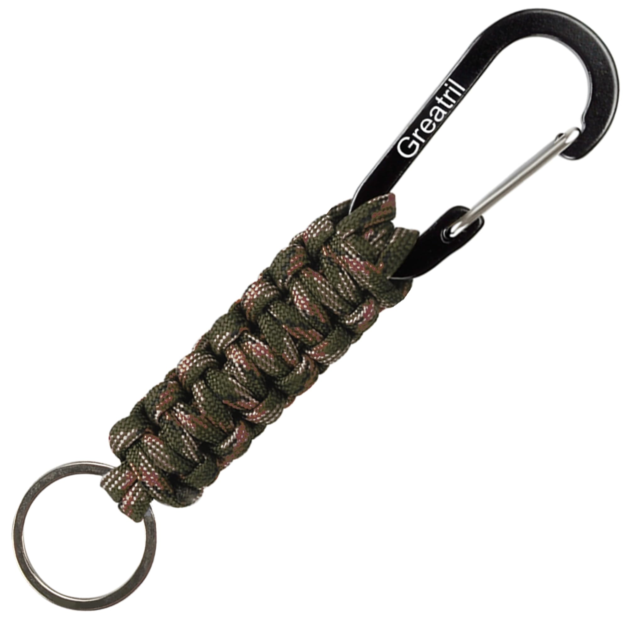 Keychain Keyring with Carabiner - GREATRIL Paracord Key Chain Hanger Carabiners Clips for Outdoor Boys/Girls/Men/Women (Camo)