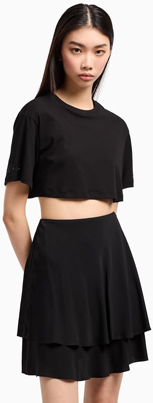 Maglietta da Donna Super Cropped Logo On Sleeve, Nero, XS