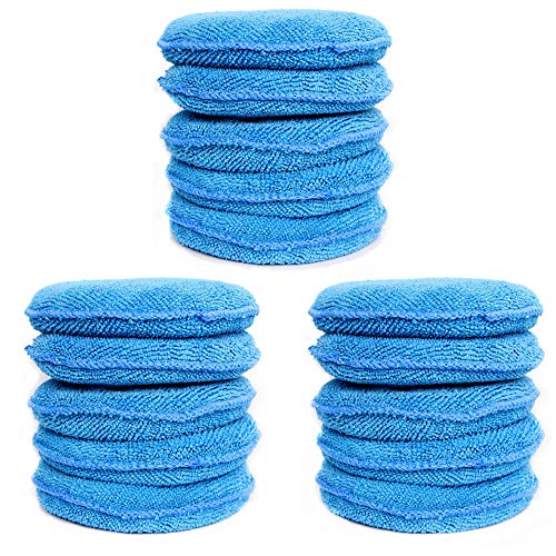 KingBra 15 Pcs Soft Microfiber Wax Applicator Car Polisher Pad Kit Cars Vehicle Glass Clean Cars Wax Applicator Foam Sponge for Car Paint,Soild Wood,Stone, Blue 5Inch - Thumbnail 4