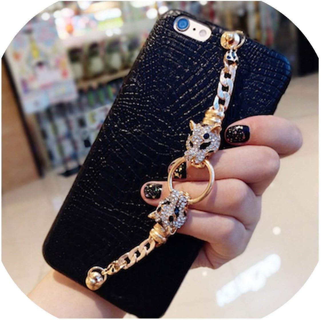 Luxury Fashion Cool Rhinestone Leopard Chain Bracelet Leather Phone case for iPhone 11 pro 6 6s 7 8 Plus X xs max XR,for iPhone 11promax,Black