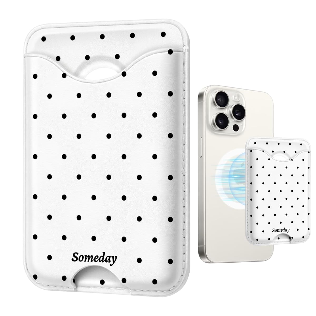 TOXXU Polka Dots Magnetic Wallet Compatible with Magsafe Wallets for iPhone 17/16/15/14/13/12 Series Pro Max Plus Cute Phone Magnet Card Holder Fit 3 Cards for Women Girl Lether Mag Safe White