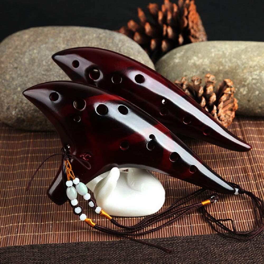 12 Holes Ocarina Alto C Smoked Straw Fired Ceramic Ocarina With Protective Bag Starter Song Booklet For Kids and Adult Gifts For
