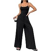 Floerns Women's Summer Jumpsuit Spaghetti Strap One Piece Outfit Wide Leg Baggy Pants Romper