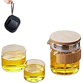 ECYC Portable Travel Tea Set with Storage Case, All-in-One Glass Teawares with Strainer, 1 Teapot 2 Cups