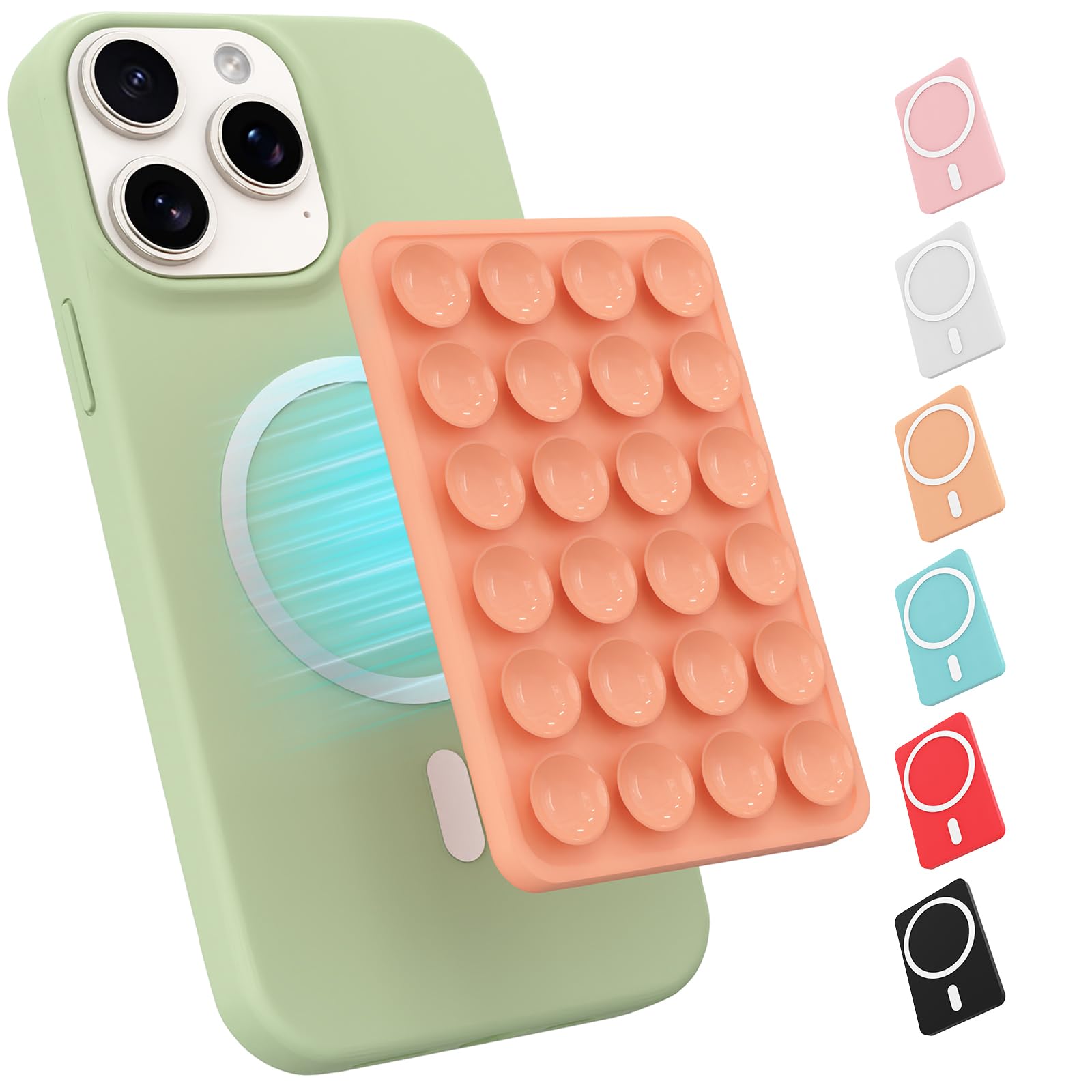 Photo 1 of Magnetic Suction Phone Mount for MagSafe Case,Silicone Sticky Phone Grip Holder for iPhone,Removable Hands-Free Selfie/Video for TikTok & Instagram Influencer/Creator (Orange)