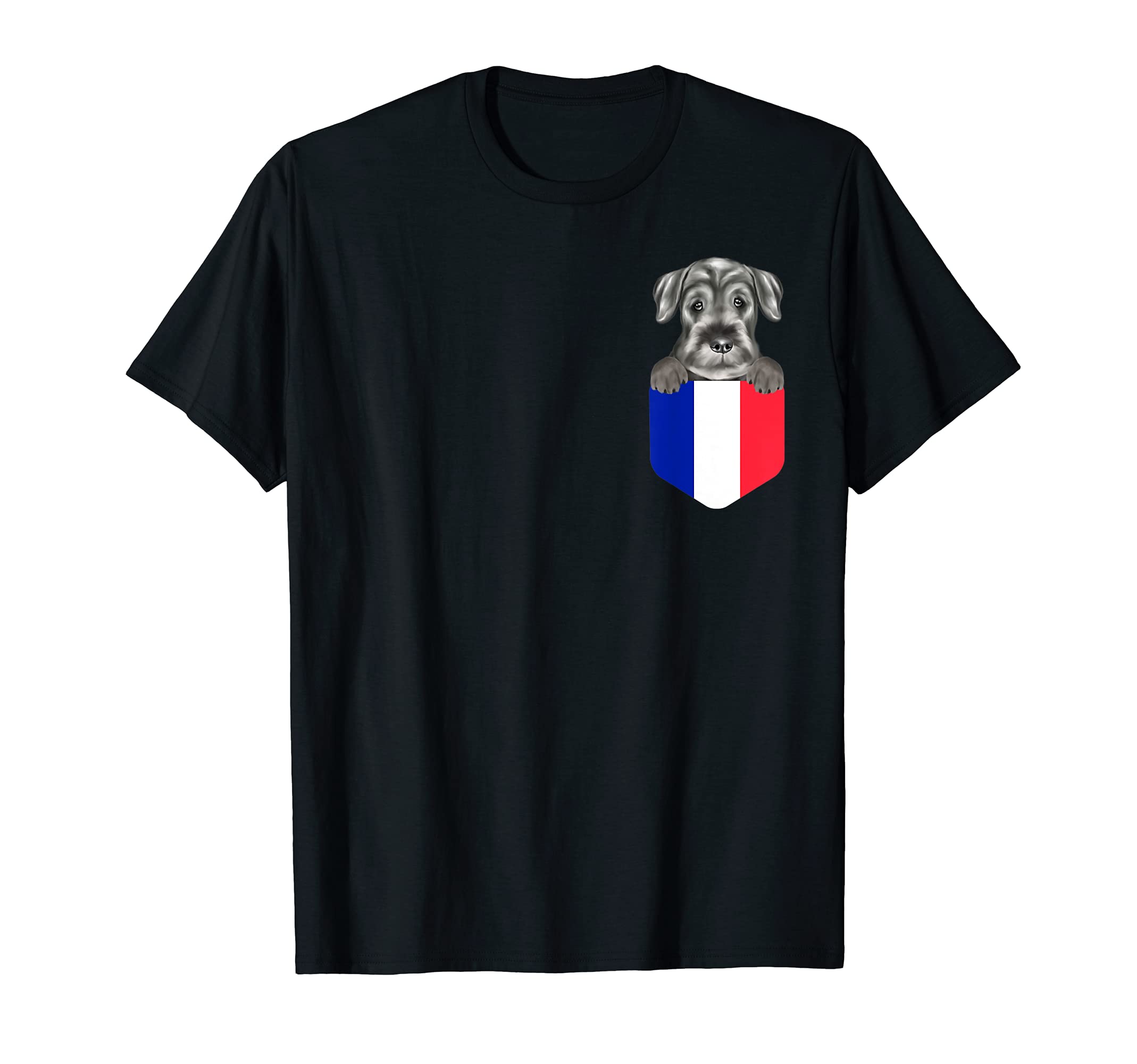 France Flag Standard Schnauzer Dog In Pocket T-Shirt